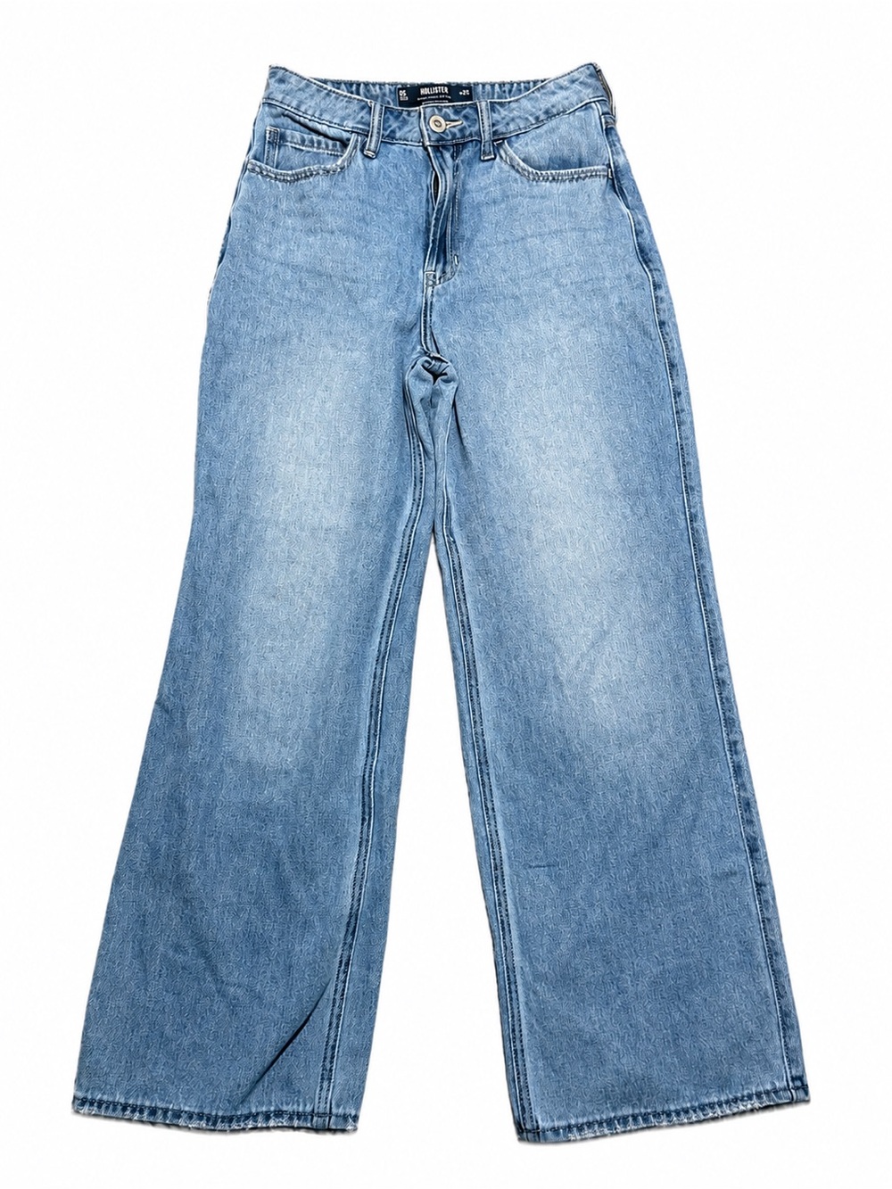 Hollister Ultra High-Rise Baggy Jeans 0S W25 Light Wash 100% Cotton Wide Leg